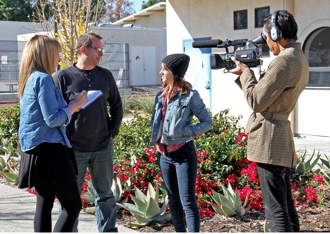 Students filming a scene