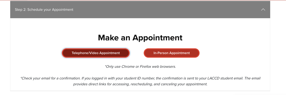 counseling appointment choices